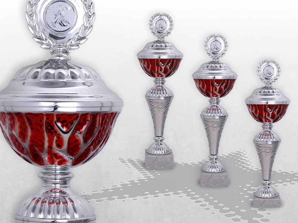 3er Pokalserie Pokale BIG RED THUNDER  mit Gravur TOP Preis Pokale silber rot 